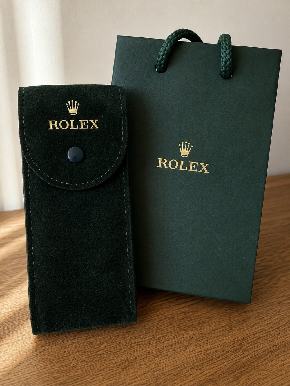 Rolex Velvet Watch Travel Pou Dark Green Velvet Travel Pouch with Green Gift Bag